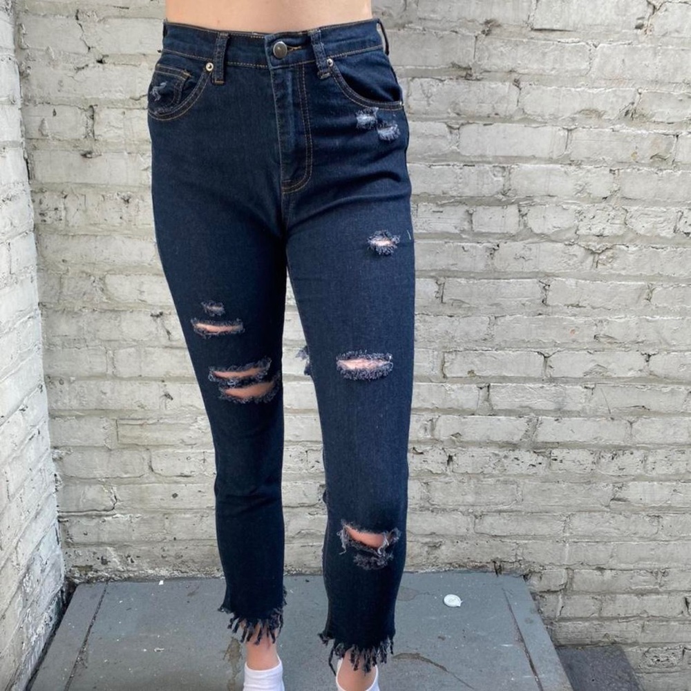 frayed&distressed hi-rise skinny jeans